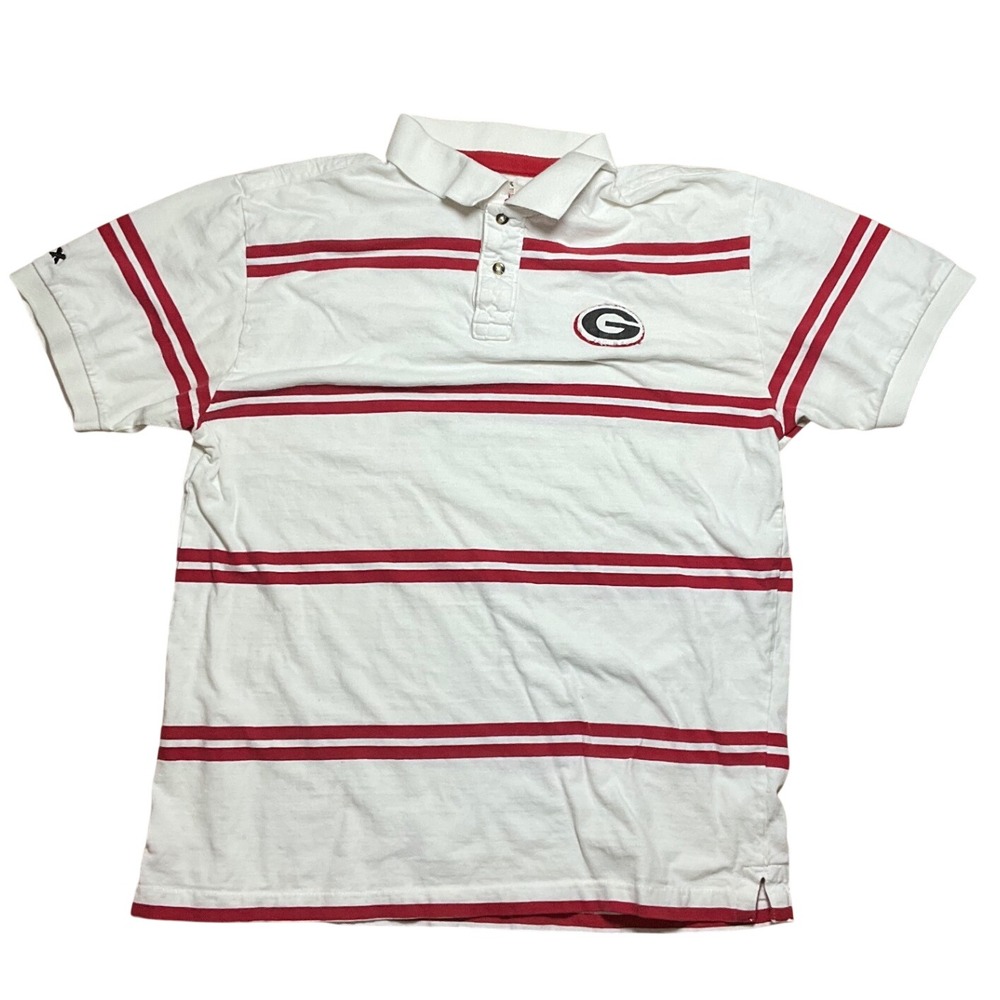 Pressbox Georgia Bulldogs Mens Large White Red Striped Cotton Polo Shirt NCAA